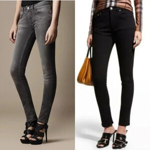 Burberry Brit Kensington Jeans Washed Black Size 27 / 28  Tartan Plaid Cuff